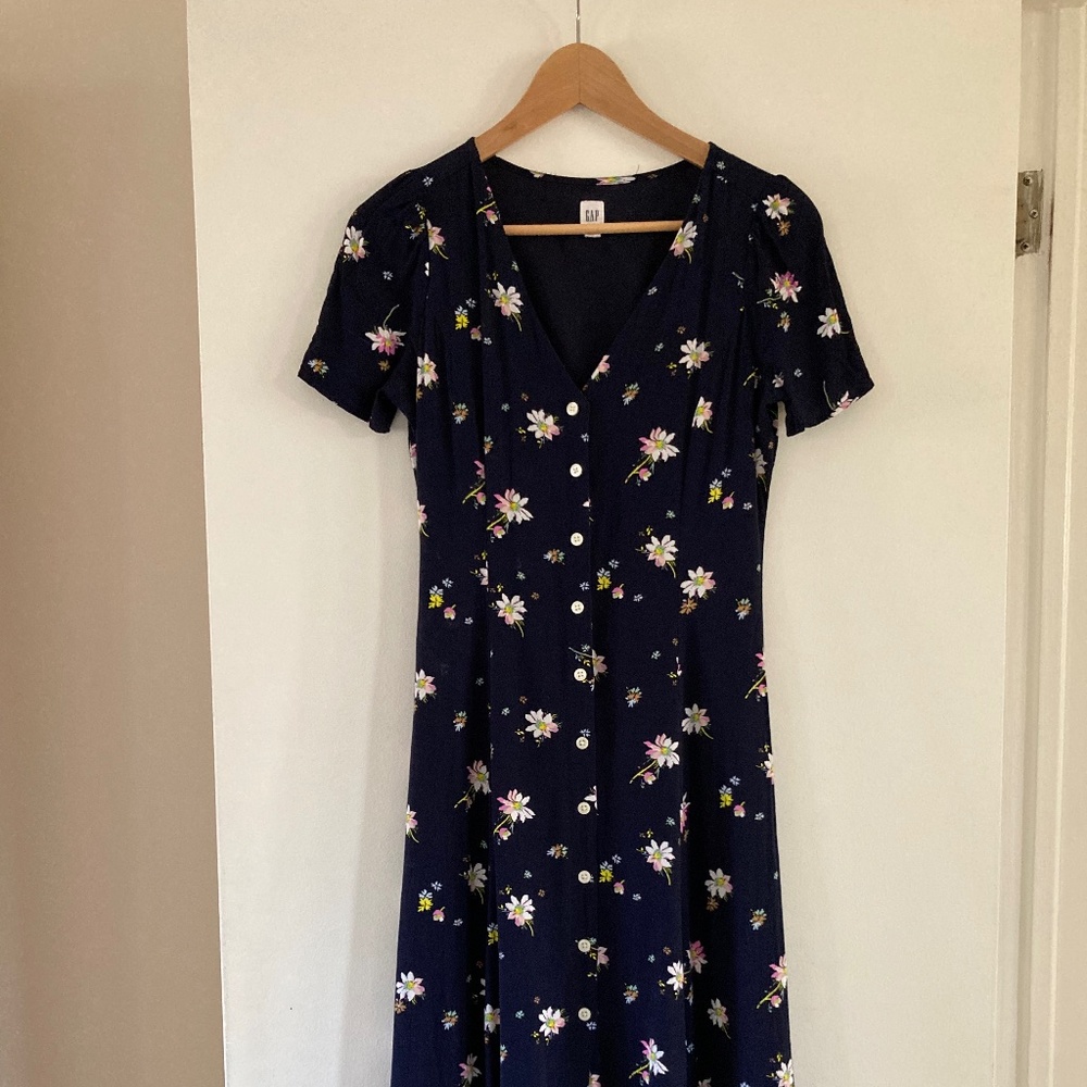 GAP navy floral midi dress